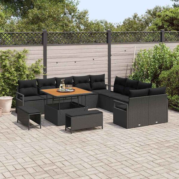 vidaXL Set Divano da Giardino con cuscino con cuscino 13 pcs Nero