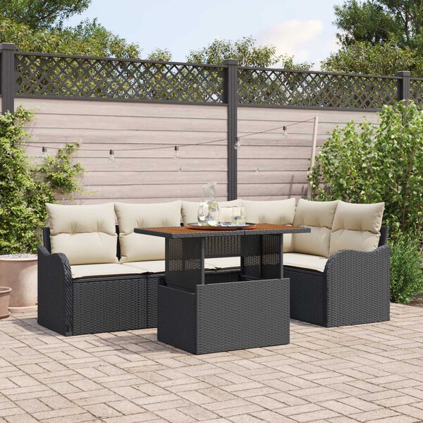 vidaXL Set Divano da Giardino con archiviazione 6 pcs Nero Poly Rattan