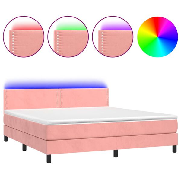 vidaXL Letto a Molle con Materasso e LED Rosa 180x200 cm in Velluto