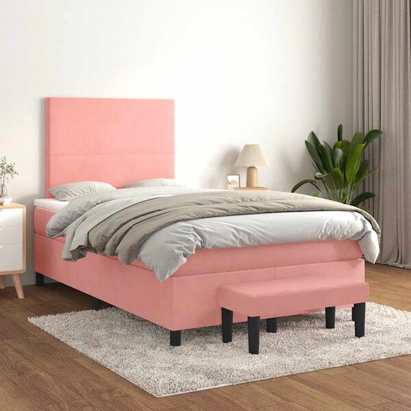 vidaXL Giroletto a Molle con Materasso Rosa 120x190 cm in Velluto