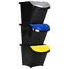 vidaXL Cestini per Rifiuti Impilabili con Coperchi 3pz Neri in PP 78 L