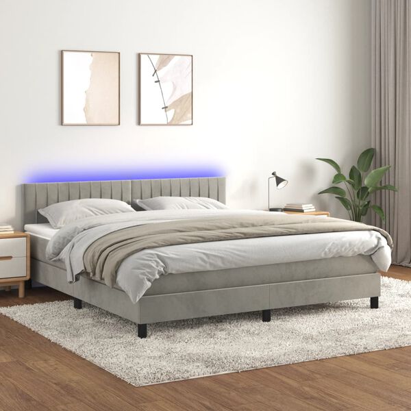 vidaXL Letto a Molle con Materasso e LED Grigio Chiaro 180x200 cm Velluto