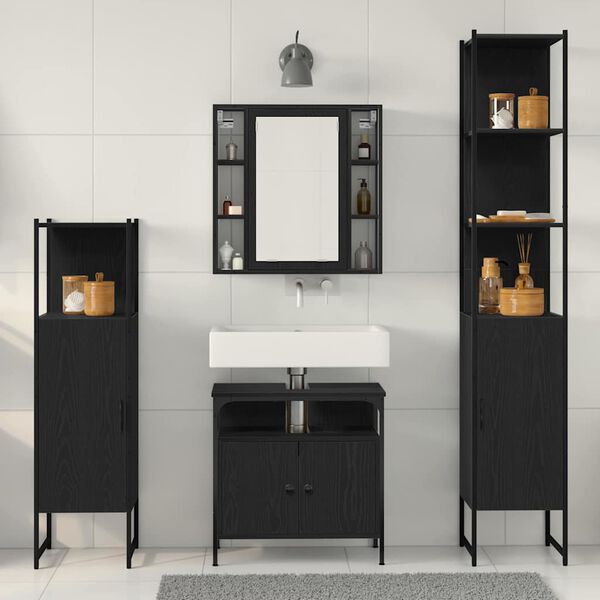 vidaXL Set di mobili per il bagno 4 pcs Rovere Nero Legno multistrato