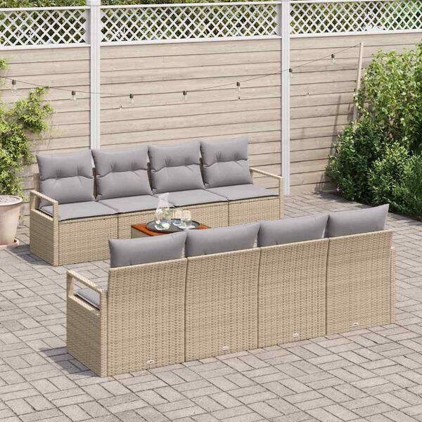 vidaXL Set Divano da Giardino con cuscino 9 pcs Beige polyrattan