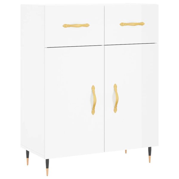 vidaXL Credenza 69,5x34x90 cm in Legno Multistrato Bianco Lucido