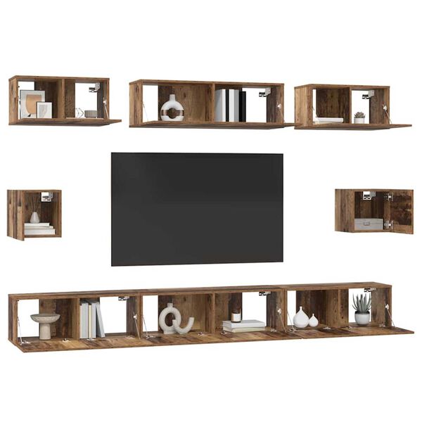 vidaXL Set mobile TV 8 pcs Legno vecchio Legno multistrato