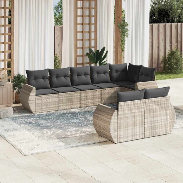 vidaXL Set Divano da Giardino 8pz con Cuscini Grigio Chiaro Polyrattan