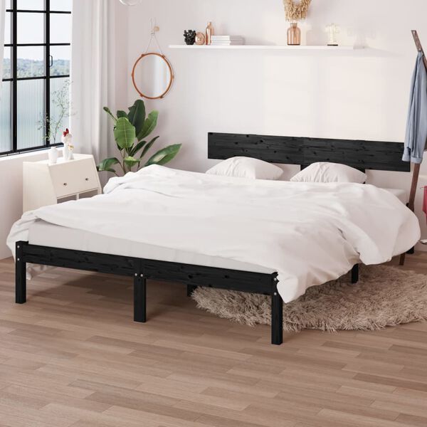 vidaXL Giroletto Nero in Legno Massello di Pino 140x190 cm