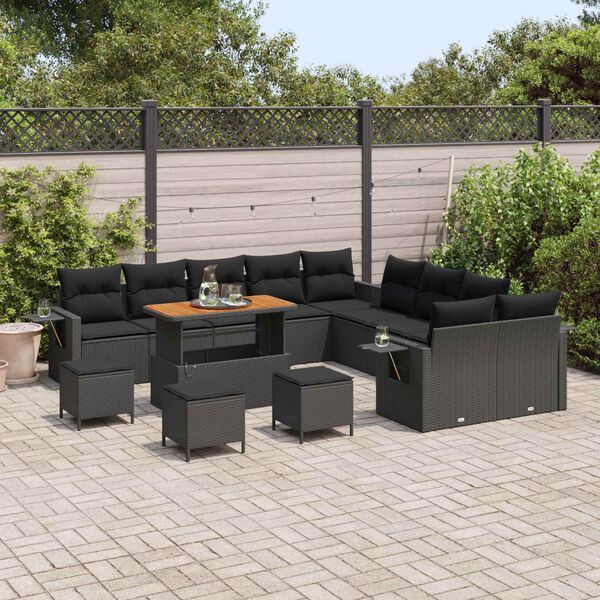vidaXL Set Divano da Giardino 14 pcs Nero polyrattan