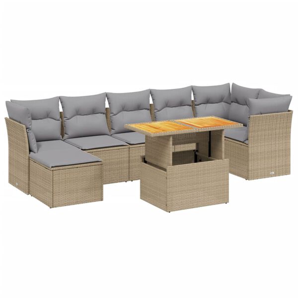 vidaXL Set Divano da Giardino 8 pz con Cuscini Beige in Polyrattan