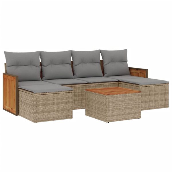 vidaXL Set Divani da Giardino 7 pz con Cuscini Beige in Polyrattan