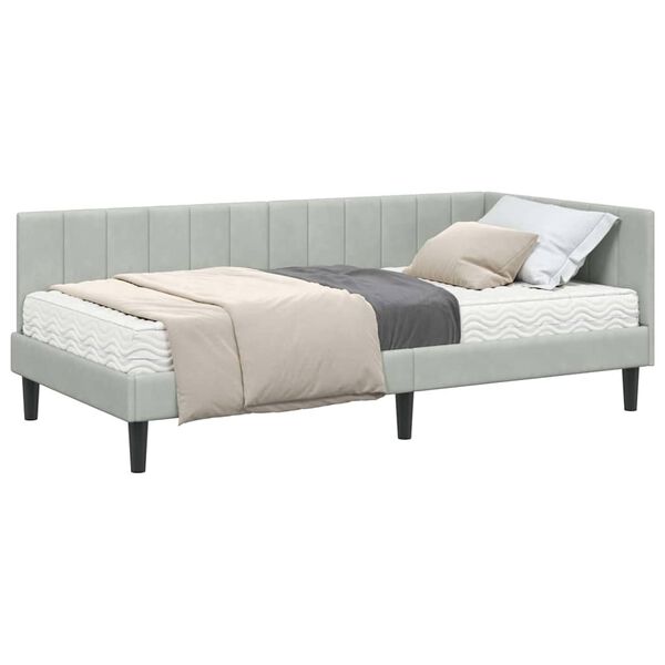 vidaXL Struttura Letto Angolare con Materasso 2 pcs Grigio chiaro