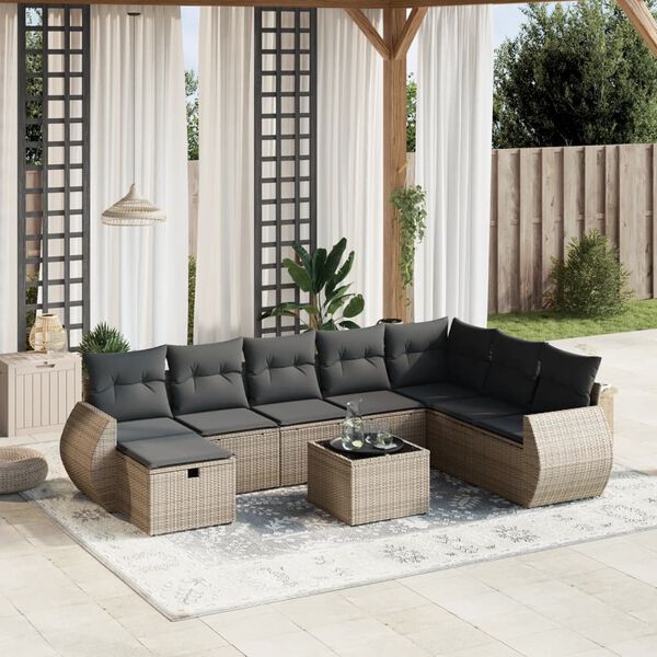 vidaXL Set Divano da Giardino 8 pz con Cuscini Grigio in Polyrattan