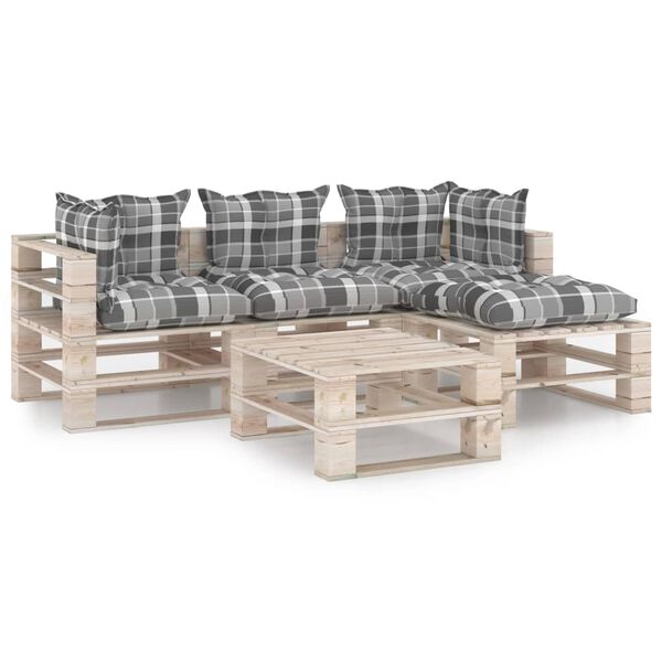 vidaXL Set Salotto Giardino su Pallet Cuscini 5 pz in Legno di Pino