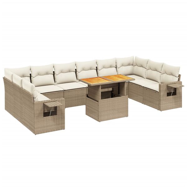 vidaXL Set Divani da Giardino 11 pz con Cuscini Beige in Polyrattan