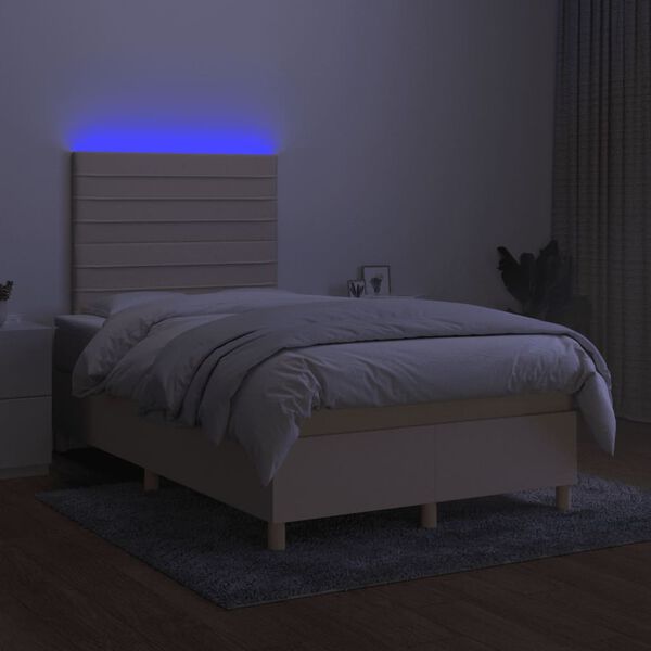 vidaXL Letto a Molle con Materasso e LED Crema 120x200cm in Tessuto