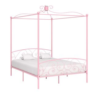 vidaXL Letto a Baldacchino Rosa in Metallo 160x200 cm
