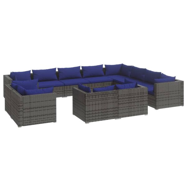 vidaXL Set Divani da Giardino 12 pz con Cuscini in Polyrattan Grigio