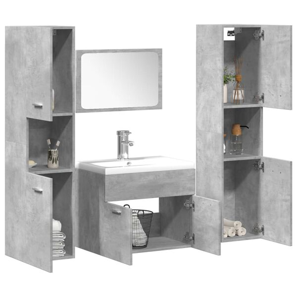 vidaXL Set Mobili da Bagno 4 pz Grigio Cemento in Legno Multistrato