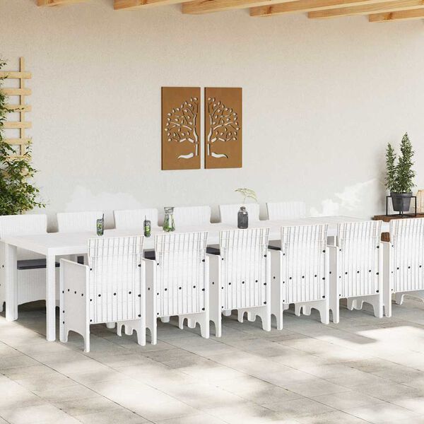vidaXL Set da Pranzo per Giardino 13 pcs Bianco Rattan Polt