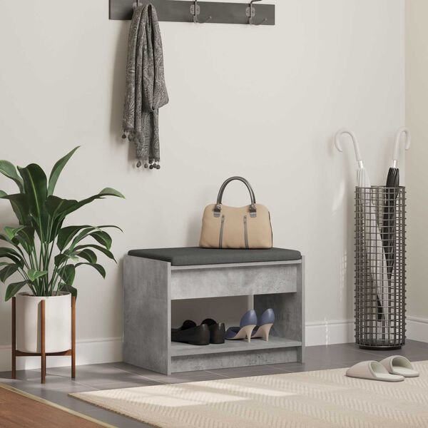 vidaXL Panca per ingresso con cuscino Grigio Cemento 63 x 38 x 45 cm