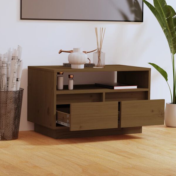 vidaXL Mobile Porta TV Ambra 60x35x37 cm in Legno Massello di Pino