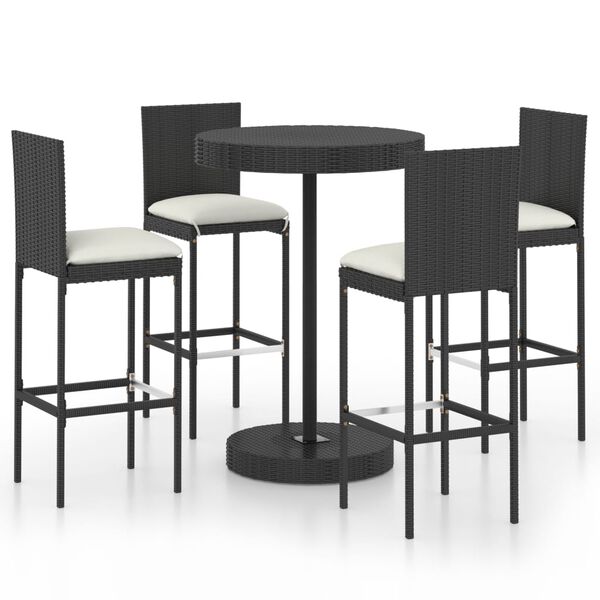 vidaXL Set Bar da Giardino 5 pz con Cuscini Polyrattan Nero