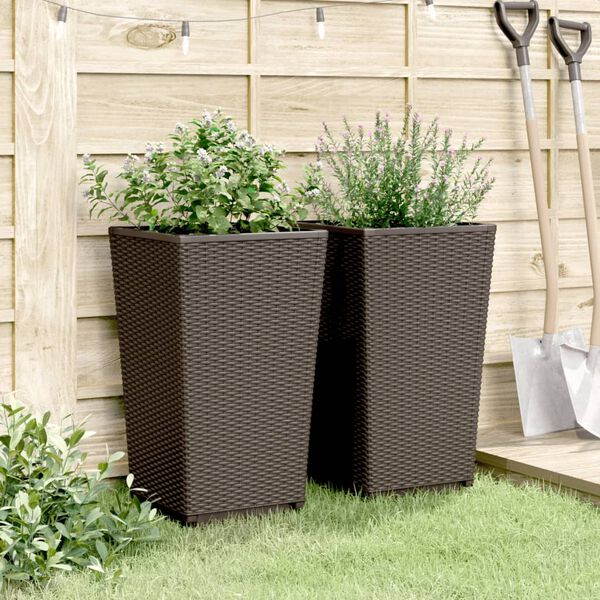 vidaXL Fioriere da Giardino 2 pz Marrone 32,5x32,5x57 cm in PP