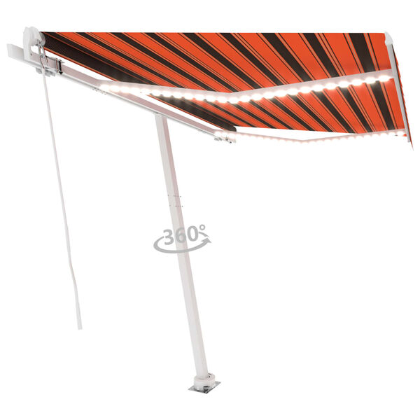 vidaXL Tenda da Sole Retrattile con LED 350x250 cm Arancione e Marrone