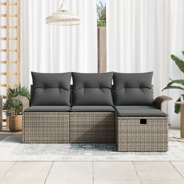 vidaXL Set Divano da Giardino con cuscino 4 pcs Grigio polyrattan