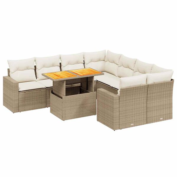 vidaXL Set Divano da Giardino 9 pz con Cuscini Beige in Polyrattan