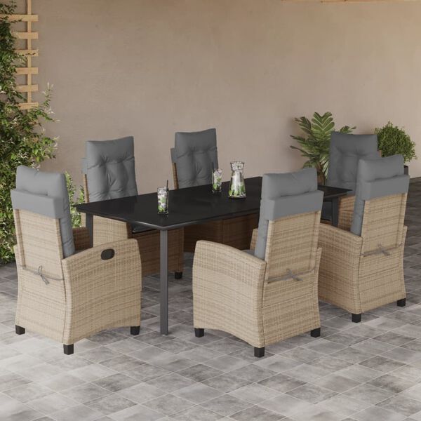 vidaXL Set Pranzo da Giardino 7 pz con Cuscini Beige Misto Polyrattan