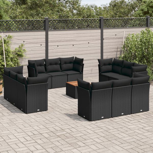 vidaXL Set Divani da Giardino 13pz con Cuscini Nero in Polyrattan