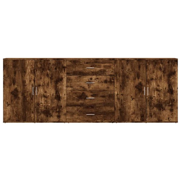 vidaXL Credenze 3 pz Rovere Fumo in Legno Multistrato