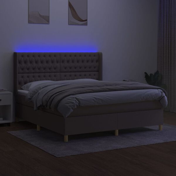 vidaXL Letto a Molle con Materasso e LED Tortora 160x200 cm in Tessuto