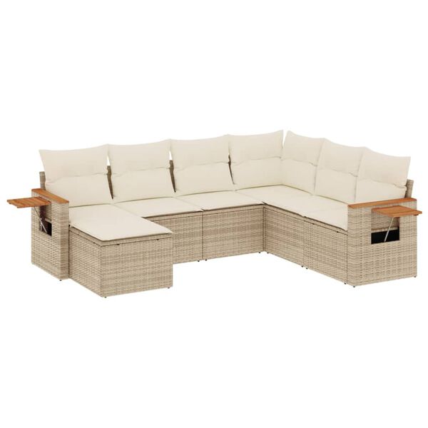 vidaXL Set Divani da Giardino 7 pz con Cuscini Beige in Polyrattan