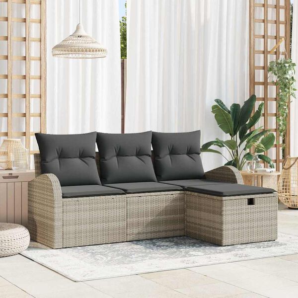 vidaXL Set Divano da Giardino 4 pcs Grigio chiaro Poly Rattan