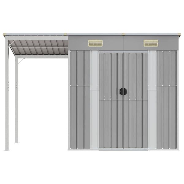 vidaXL Casetta da giardino con tetto allungato grigio chiaro 277x107x181 cm in acciaio
