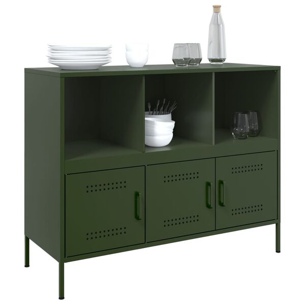 vidaXL Credenza Verde Oliva 100,5x39x79 cm in Acciaio