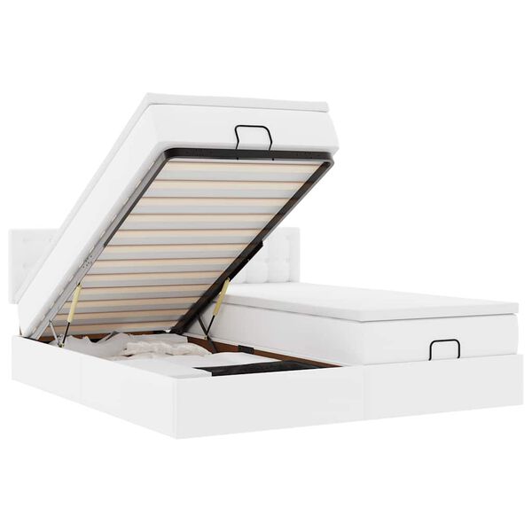 vidaXL Struttura Letto Pouf con Materassi Bianco 200x200 cm Similpelle