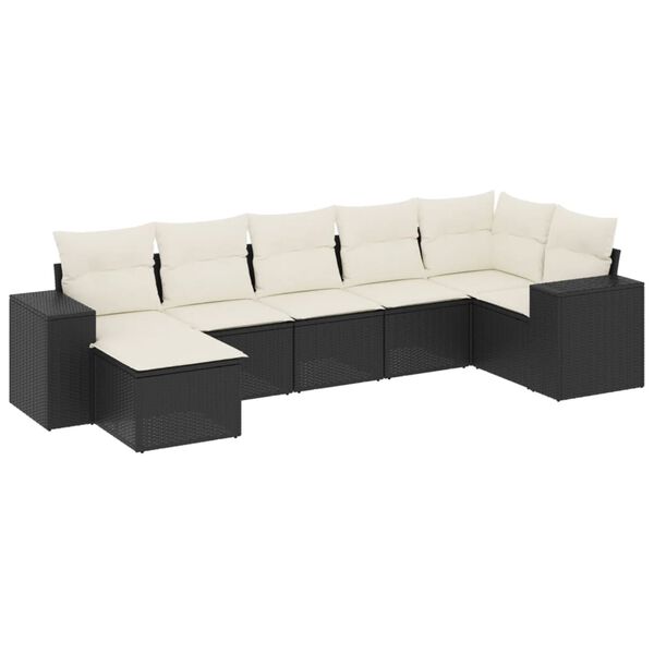 vidaXL Set Divani da Giardino con Cuscini 7pz Nero Polyrattan