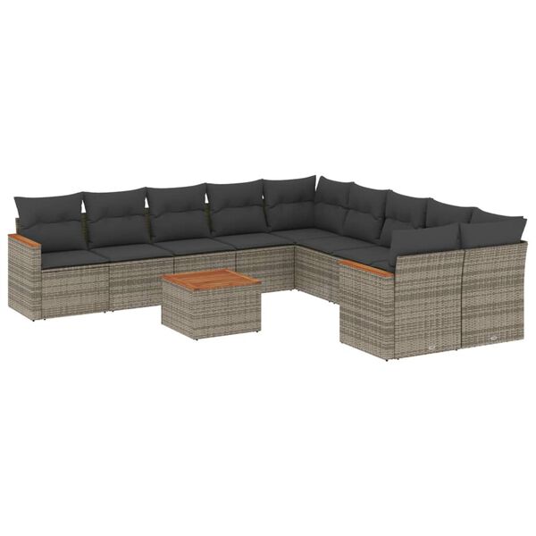 vidaXL Set Divani da Giardino 11 pz con Cuscini in Polyrattan Grigio