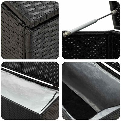 Baule Da Giardino In Polyrattan Nero 116x60x60 Cm Con Meccanismo A Gas E Rivestimento Impermeabile