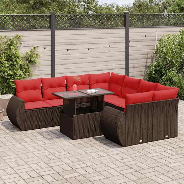 vidaXL Set Divani Giardino 9 pz con Cuscini Marrone Polyrattan Acacia