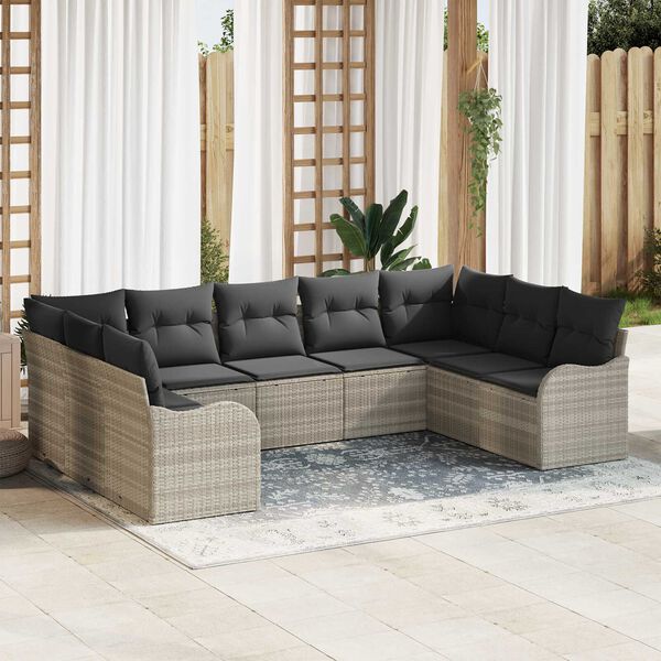 vidaXL Set Divano da Giardino 9 pcs Grigio chiaro Poly Rattan