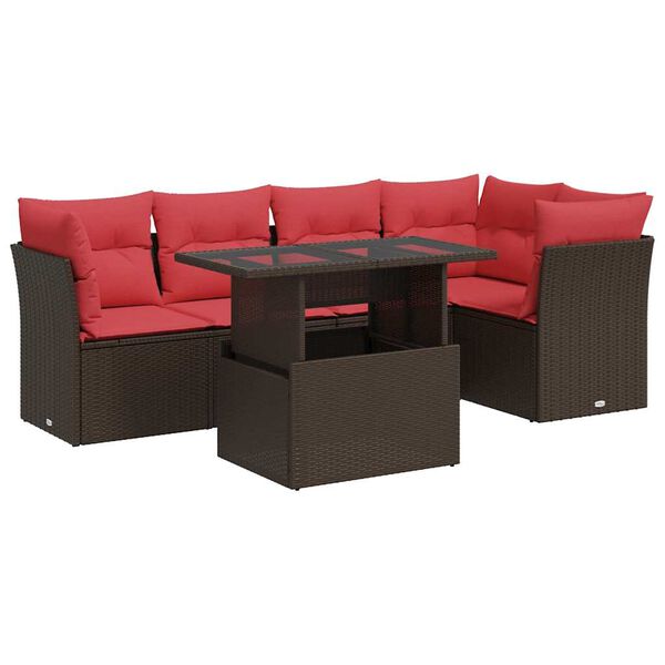 vidaXL Set Divano Giardino 6 pz con Cuscini Marrone Polyrattan Acacia