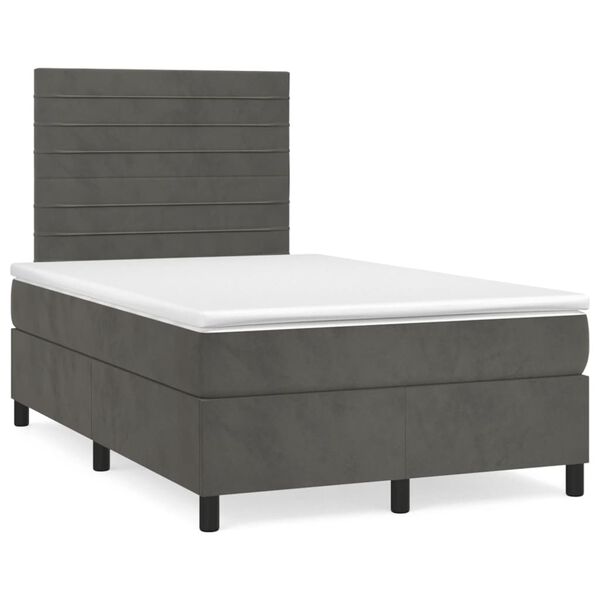 vidaXL Letto a Molle Materasso e LED Grigio Scuro 120x190cm in Velluto