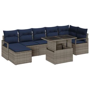 vidaXL Set Divano da Giardino 8 pcs Grigio e Blu Navy polyrattan