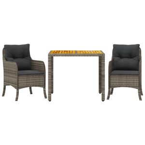vidaXL Set da Pranzo da Giardino 3 pz con Cuscini in Polyrattan Grigio