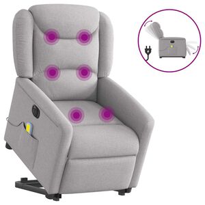 vidaXL Poltrona Alzapersona Massaggi Elettrica Grigio Nuvola Tessuto